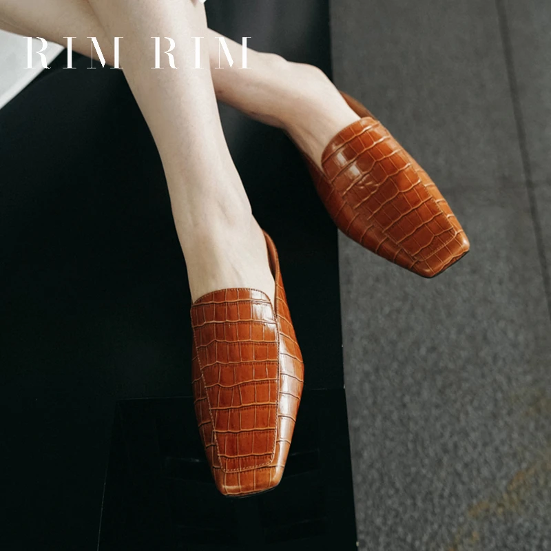 RIM RIM【优雅系列】鳄鱼纹牛皮包头穆勒女塑型马皮鞋一脚蹬单鞋
