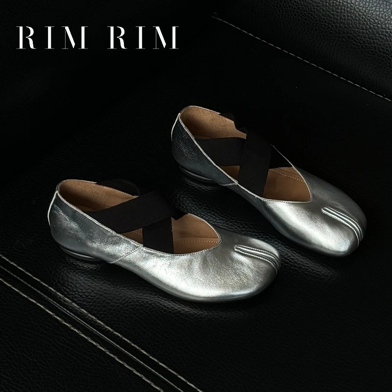 RIM RIM #【优雅系列】分趾鞋银色平底玛丽珍鞋塑型马皮鞋单鞋