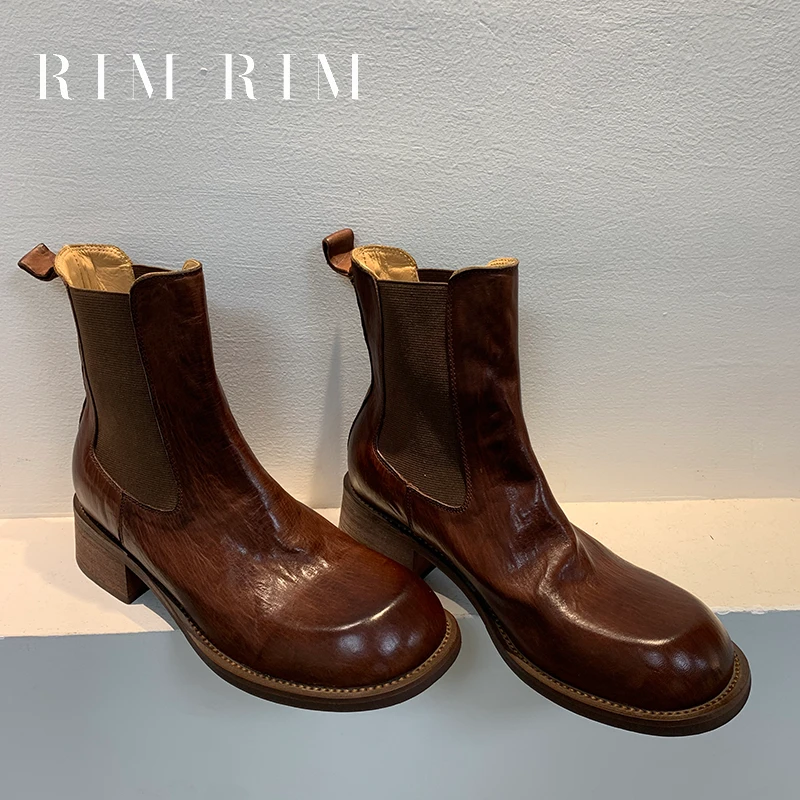RIM RIM# 水洗马皮做旧切尔西靴厚底塑型马皮鞋时尚百搭202302