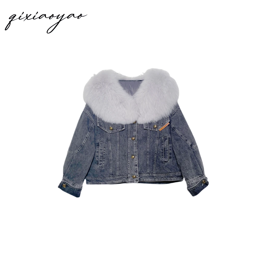 秋季纯色简约狐狸毛鹅绒服外套#WWJY26005