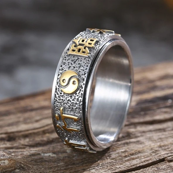 钛钢戒指 九字箴言转动手工戒指男士礼物高级感不掉色单身潮指环