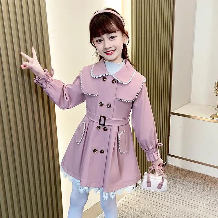 女童洋气中长款童装风衣时尚女孩中大童儿童外套春秋韩版时髦春季