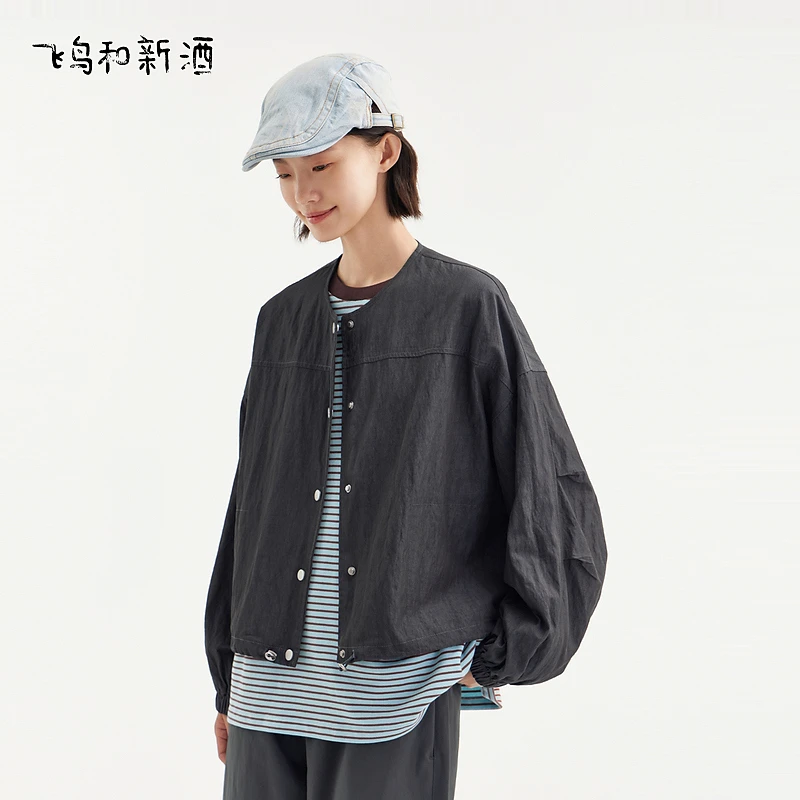 【新】飞鸟和新酒领短款宽松抽绳短款小个子休闲外套FD450072084
