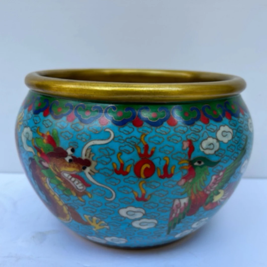 铜器景泰蓝掐丝工艺龙凤缸摆件