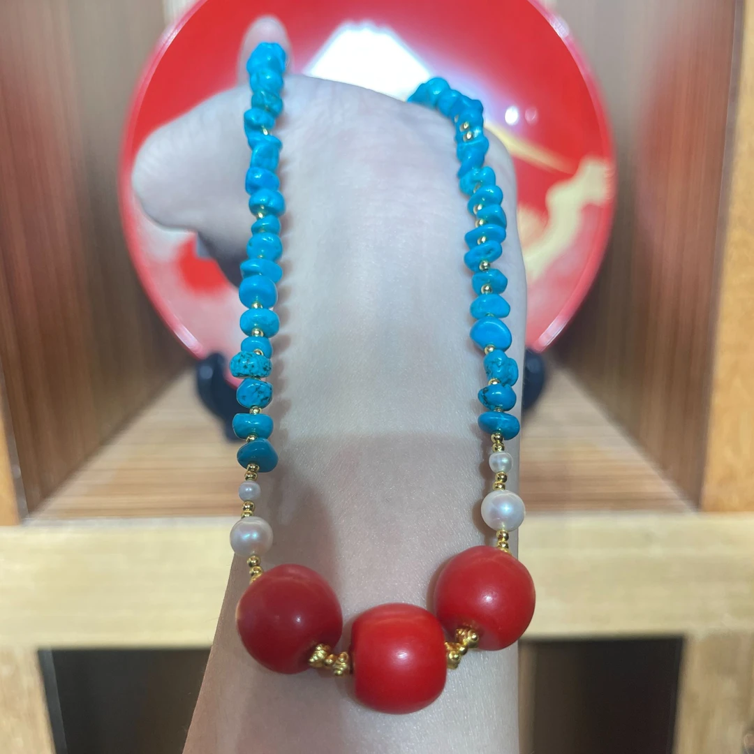 非金属布艺项链 布艺项链【三宝）雪巴松松项链百搭蓝色清新