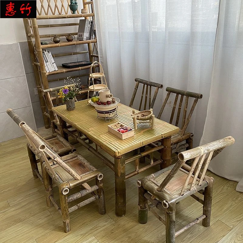 纯手工竹桌椅子庭院户外围炉煮茶桌餐桌茶几办公火锅桌复古竹桌子