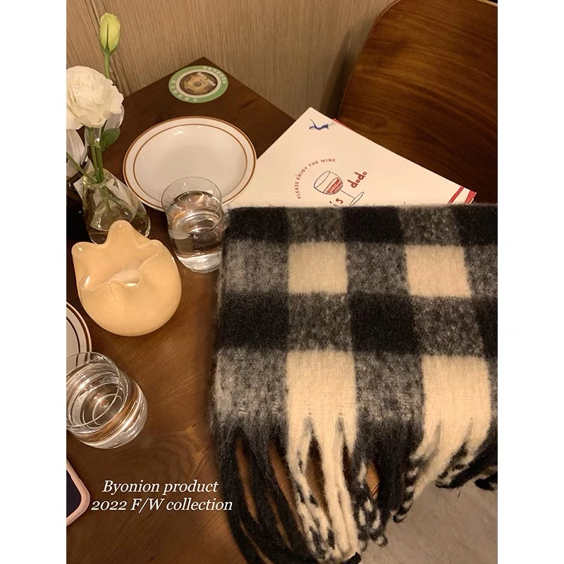 加厚加长高级感围巾流苏辫子蓝格子围脖保暖韩版冬季披肩格纹秋冬