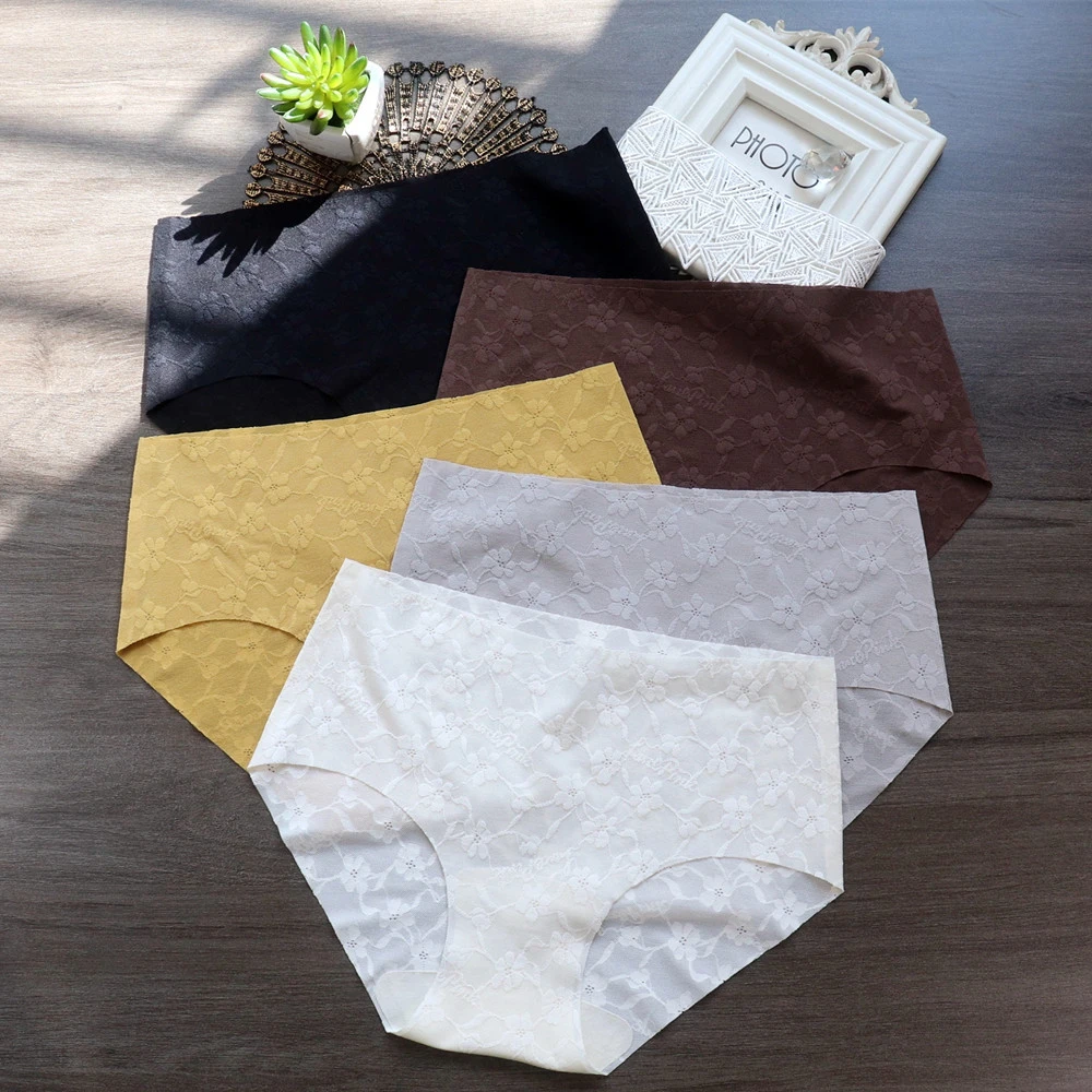 「高端货」女人提花蕾丝无痕舒适亲肤包臀透气纯色中腰女士三角裤