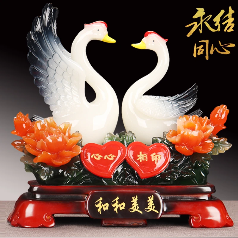 百年好合鸳鸯摆件一对新房卧室装饰品送情人朋友闺蜜结婚新婚礼物
