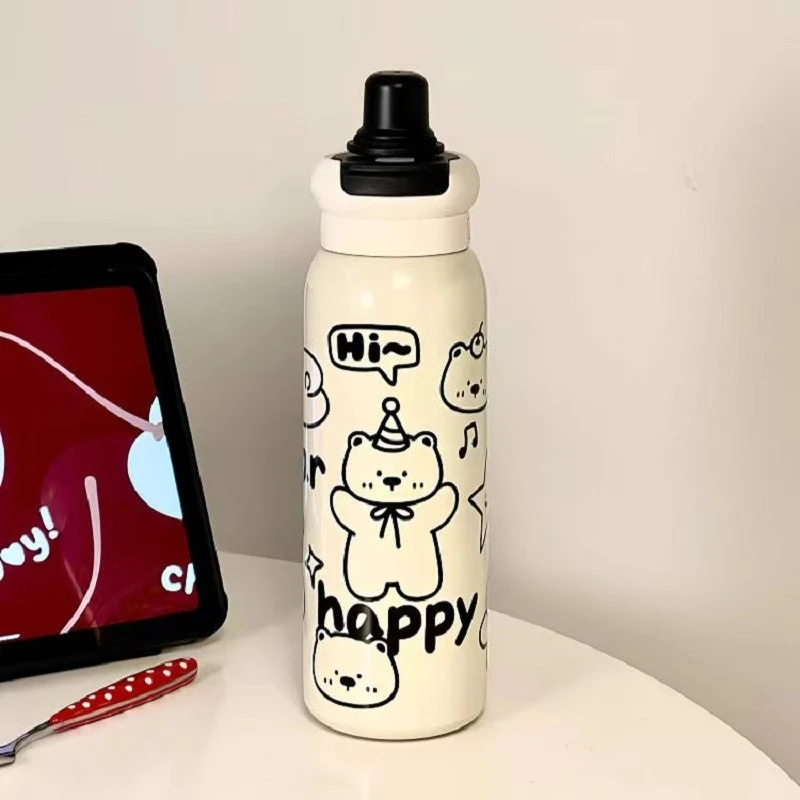 学生大容量保温杯女生高颜值水杯带吸管316不锈钢杯子手提便携