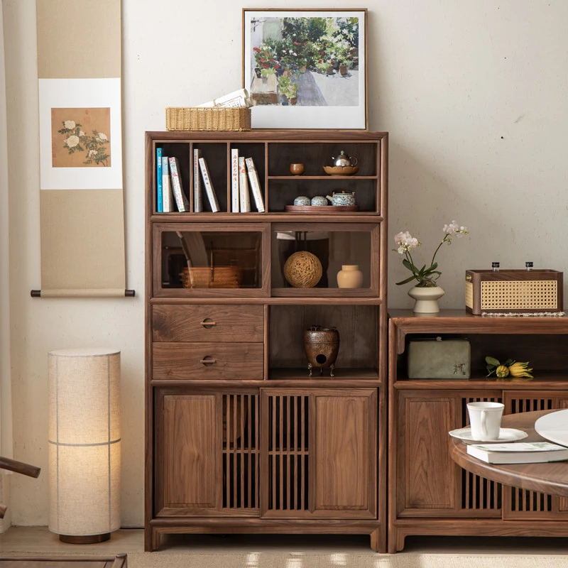 素人匠心新中式黑胡桃实木多宝阁博古架茶壶茶柜书柜茶叶置物架