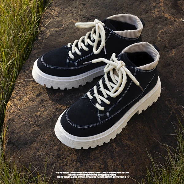 HUANQIU/环球英伦风马丁靴男鞋2024冬季新款厚底高颜值简约休闲鞋