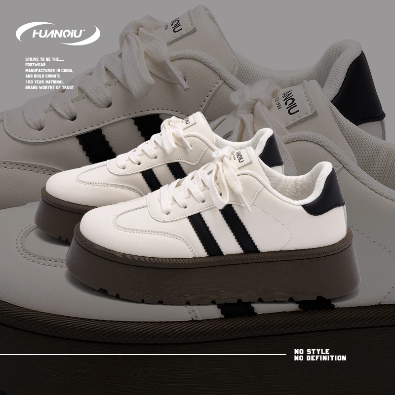 HUANQIU/环球简约厚底百搭休闲鞋女鞋2025春季新款潮流舒适圆头鞋