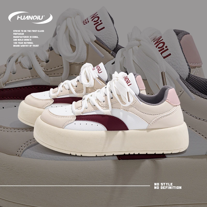 HUANQIU/环球米红小白鞋女鞋2024夏季新款复古百搭小众休闲运动鞋