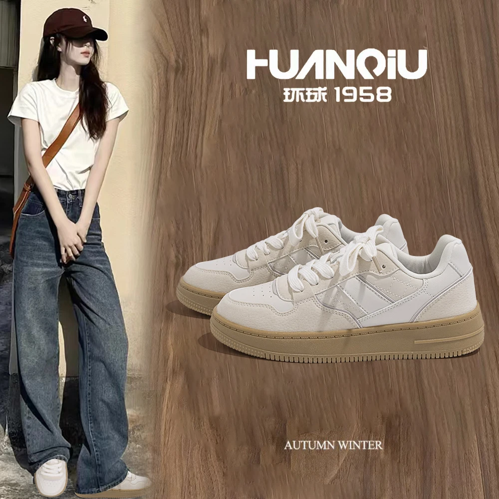 HUANQIU/环球德训女鞋板鞋2024秋季新款潮流百搭高颜值休闲运动鞋