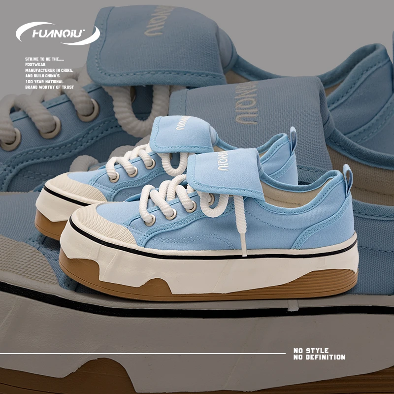 HUANQIU/环球蓝色厚底高颜值帆布鞋日系休闲女鞋2024秋季新款百搭