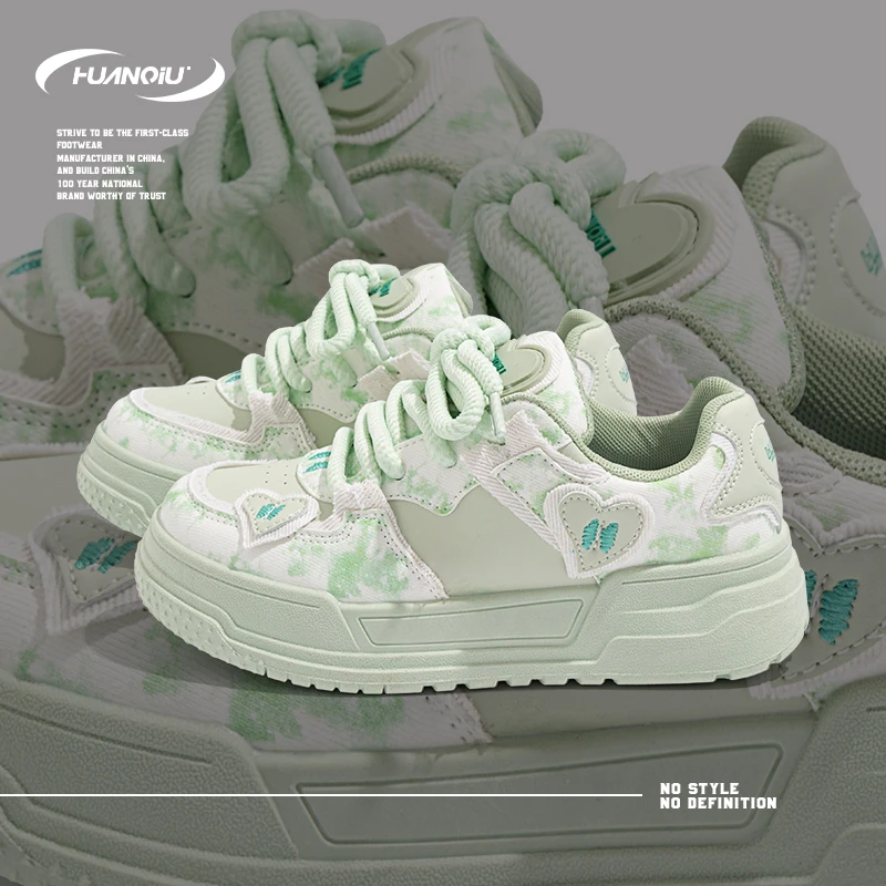 HUANQIU/环球绿色小清新厚底高颜值板鞋女2024夏季新款小众休闲鞋