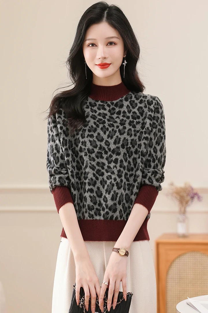 2024新款冬季女士半高领洋气宽松显瘦毛衣保暖百搭打底复古针织