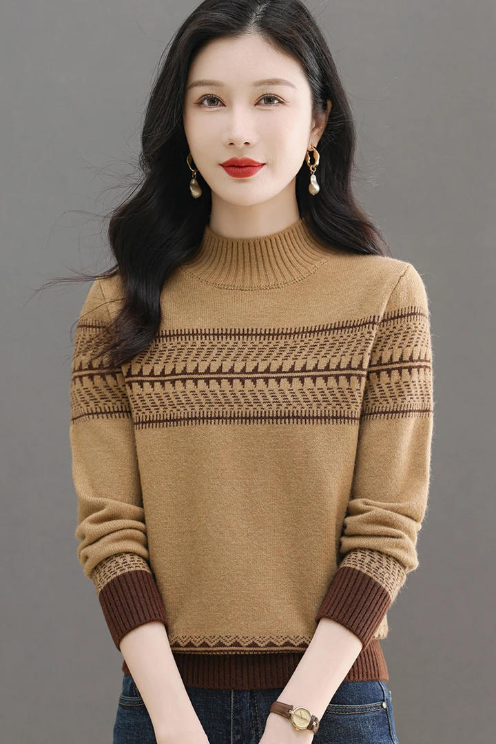 2024新款冬季女士半高领长袖洋气时尚宽松显瘦针织保暖毛衣内搭