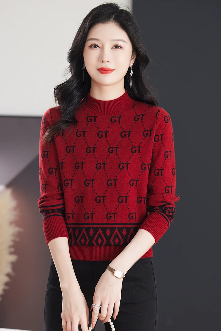 2024新款冬季女士半高领毛衣保暖气质洋气针织显瘦宽松打底内搭