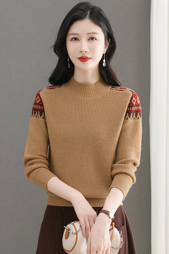 2024新款冬季女士半高领毛衣保暖洋气宽松显瘦打底内搭针织显瘦