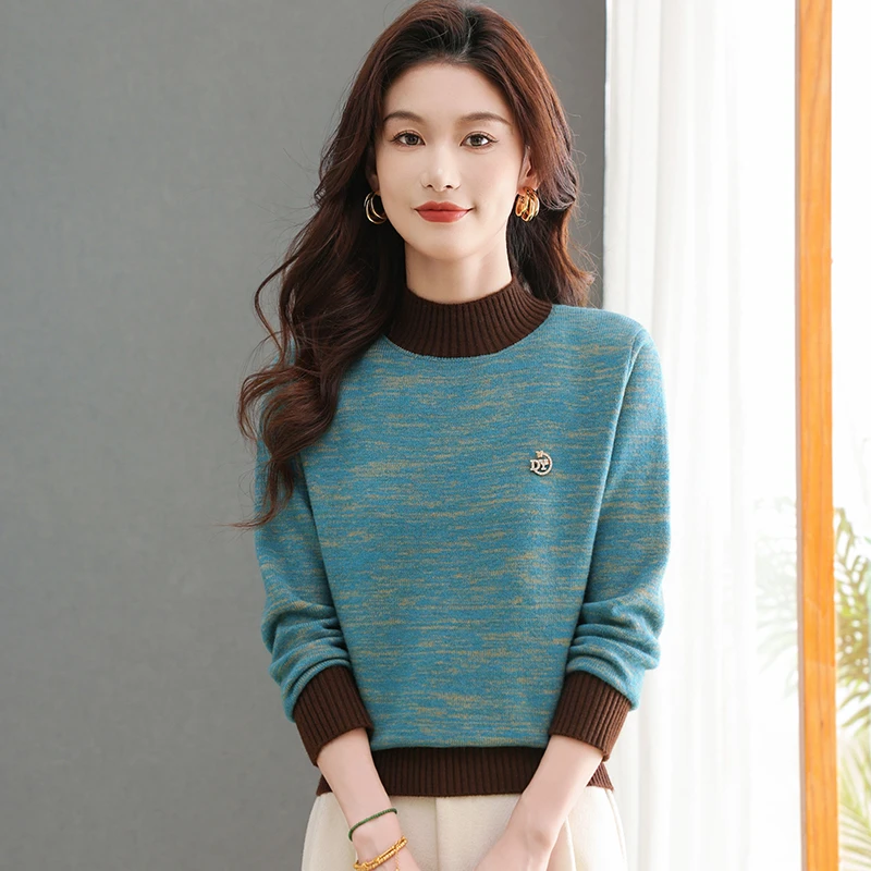 2024新款秋冬女士半高领毛衣保暖洋气宽松显瘦打底时尚针织内搭
