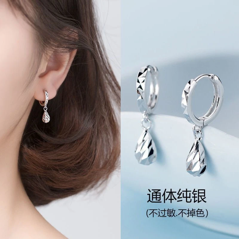 S925新款耳扣女韩版小清新几何不规则菱形水滴少女心耳饰品