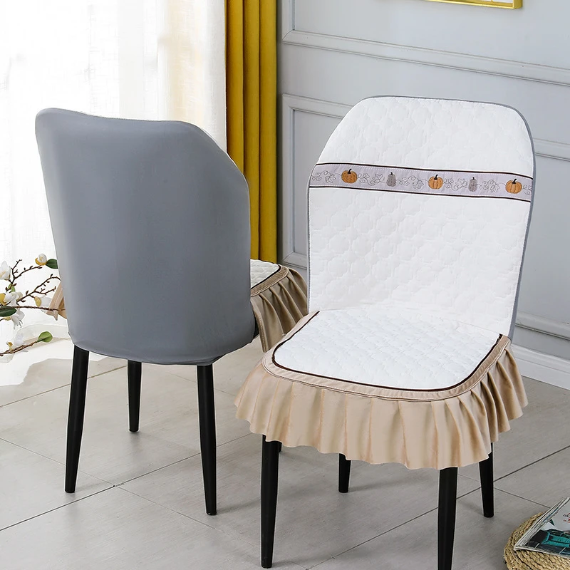 弧形轻奢椅子套罩坐垫靠背一体连体鹿夹棉雪尼尔扇形餐桌椅套椅垫