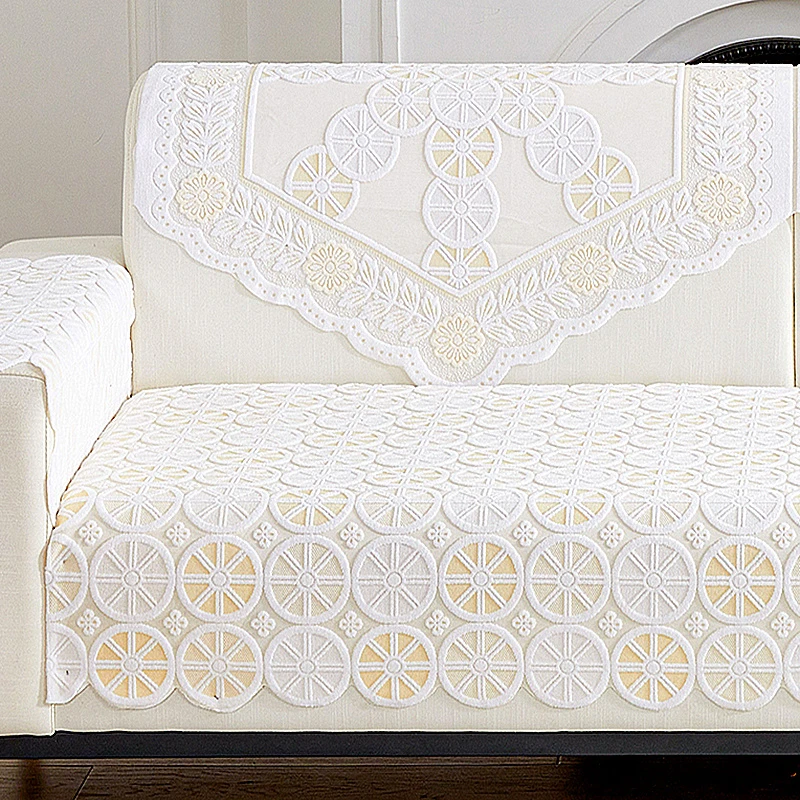 蕾丝镂空沙发巾防尘防滑四季 沙发坐垫三角靠背扶手盖布纱巾套罩