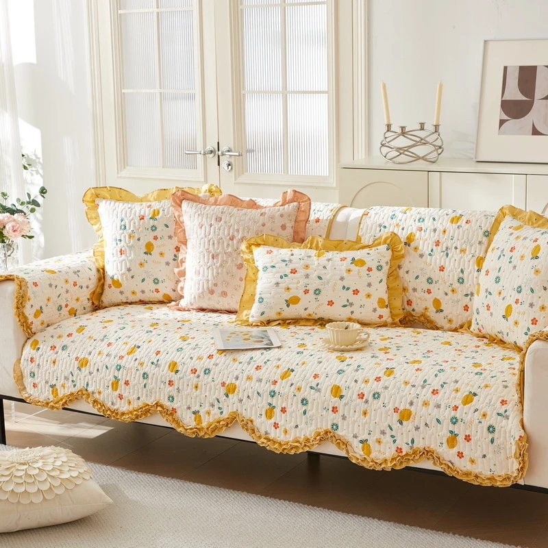 韩系清新四季通用小碎花布艺纯棉沙发垫子防滑坐垫全棉沙发坐垫巾