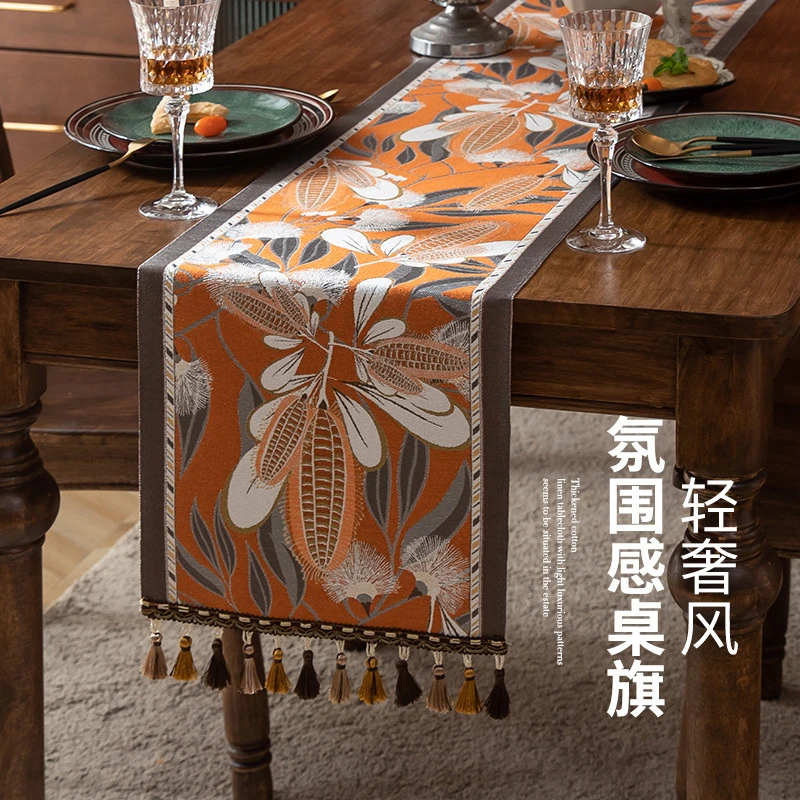 客厅电视柜盖布巾民族风茶旗 装饰流苏提花餐桌布长条布轻奢桌旗