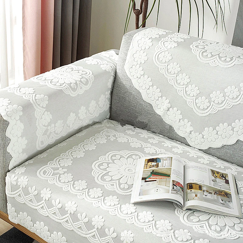 镂空蕾丝沙发巾扶手盖布纱巾靠背防滑尘加厚四季三角方形沙发坐垫