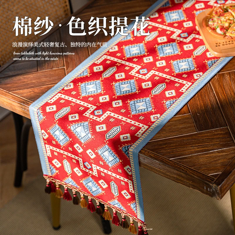 简约欧式现代新款红色桌旗美式复古餐边柜装饰盖巾餐桌台布长条布