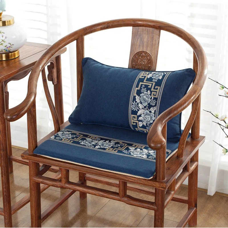 新中式棉麻圈椅垫实木椅子垫高密度海绵垫子防滑可拆洗太师椅坐垫