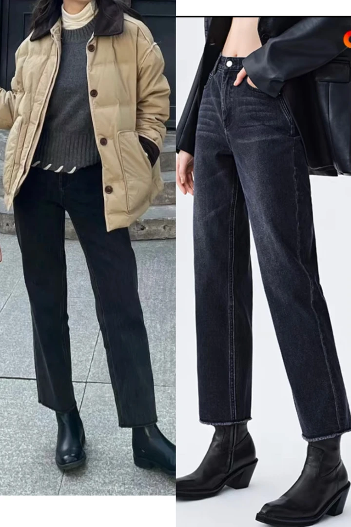 SP～【保暖法棍经典版】冬季款牛仔裤加绒九分直筒裤