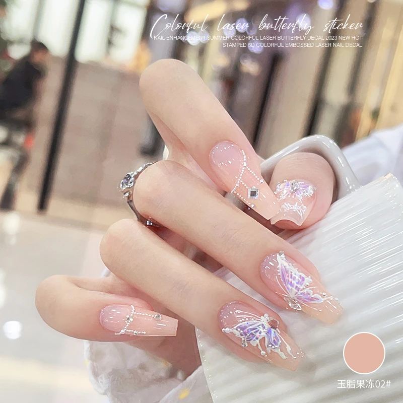 美甲镭射蝴蝶贴纸2023年新款浮雕5D炫彩立体背胶防水指甲饰品贴花