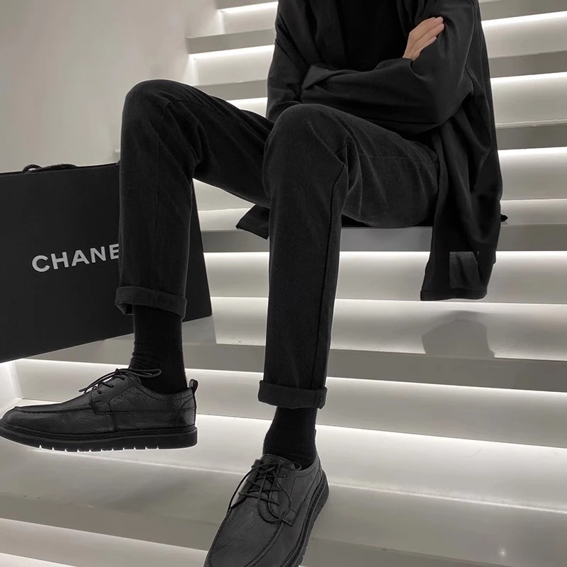 GOOMIL LEE高街痞帅裤子男士冬季修身小脚加绒加厚加长休闲西裤