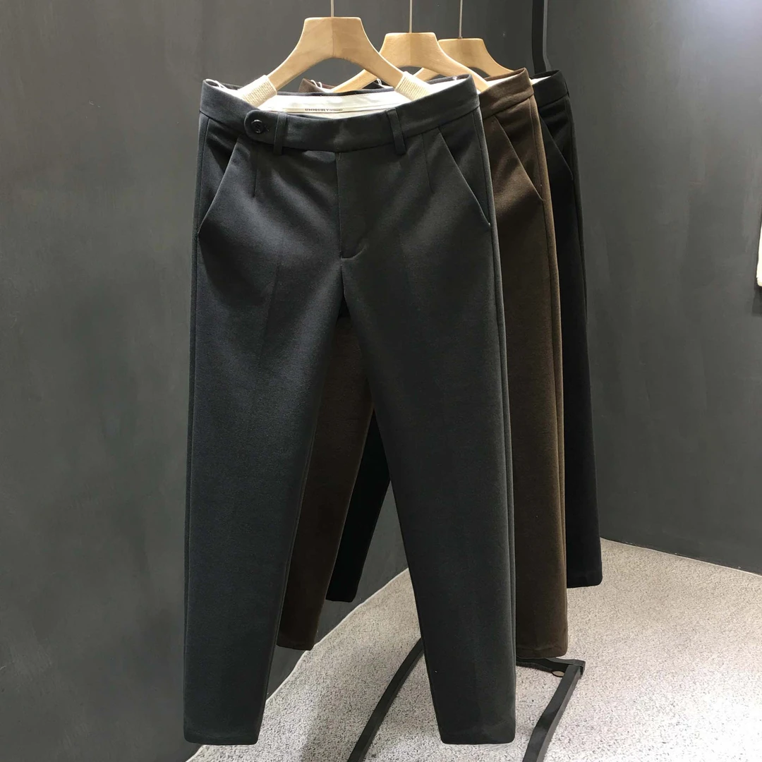 GOOMIL LEE潮牌休闲裤男士春秋季韩版修身毛呢西裤百搭直筒长裤子