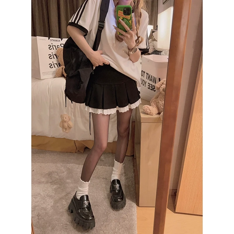 Yukiss直播【韩女穿搭！芭蕾风蕾丝百褶小短裙】蕾丝百褶小短裙A4435