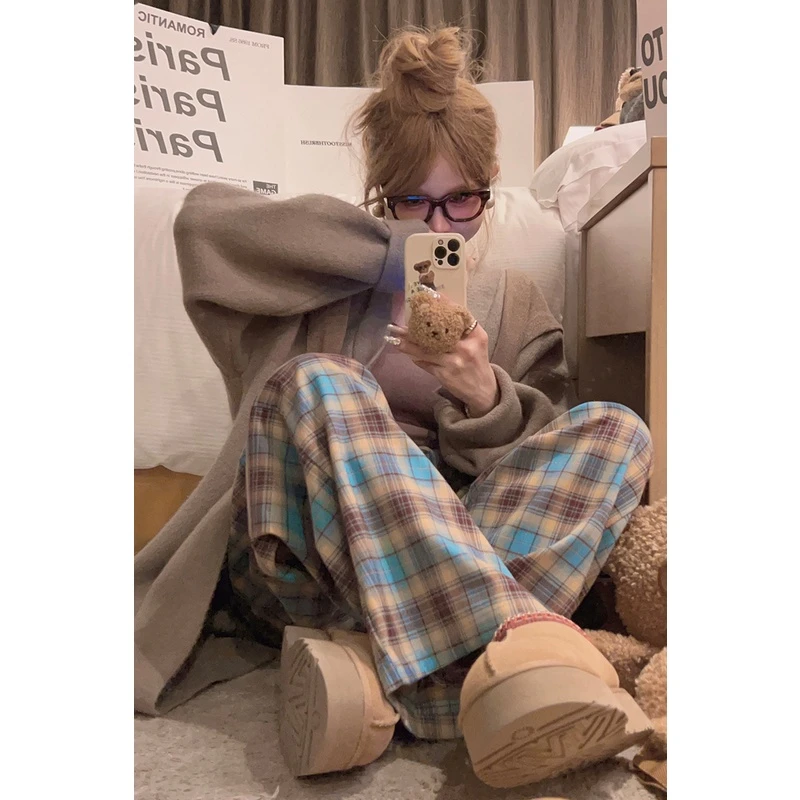 Yukiss直播【满分格子裤显白好版型显瘦休闲格纹裤休闲格纹裤A4694