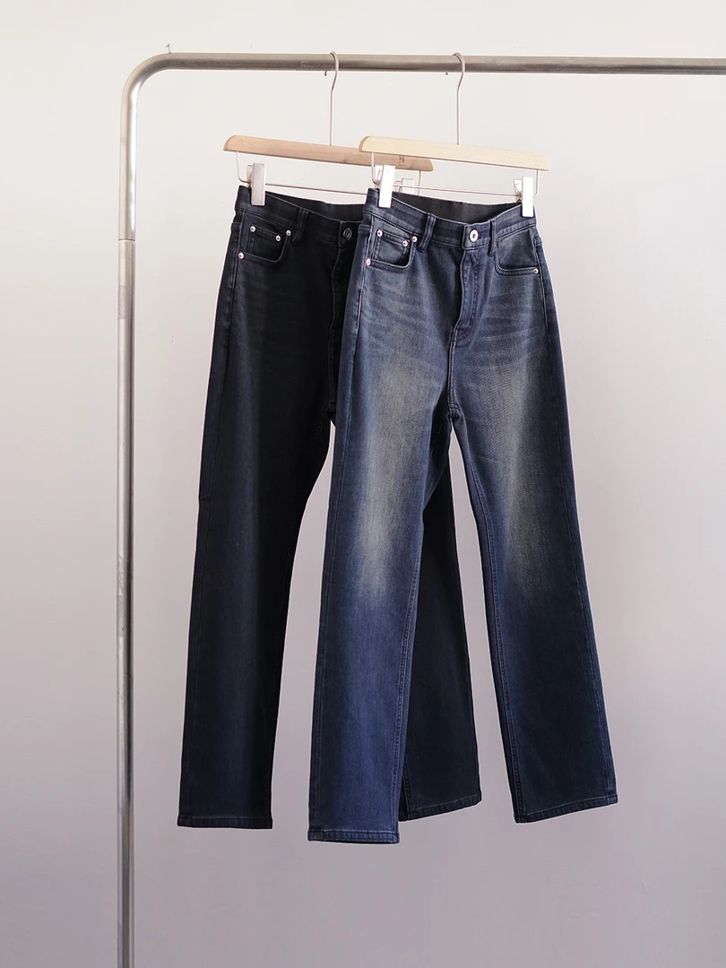 加绒法棍牛仔裤 黑科技光能中空层蓄温酵素石磨洗四弹直筒九分裤