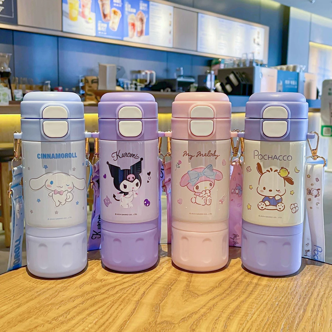 三丽鸥双饮保温杯316吸管斜跨可爱学生水杯8180