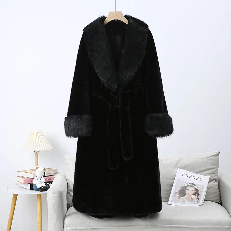 海宁北极貂长款气质女士穿搭时尚皮毛一体外套加厚皮草风衣902