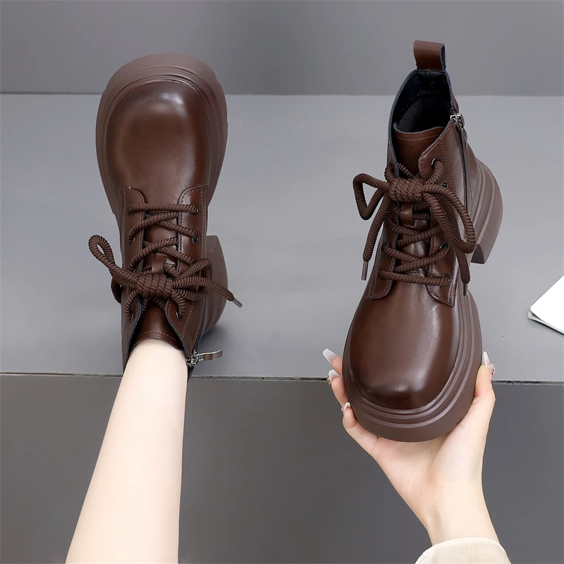 英伦风低帮炸街真皮厚底马丁靴女2024新款春秋单靴瘦瘦短靴小码34