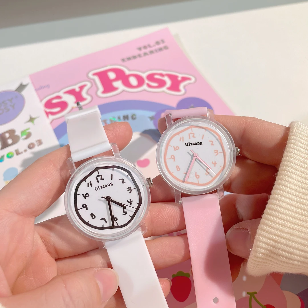 Ulzzang卡通涂鸦少女心高颜值儿童学院风手表男女生可爱简约百搭
