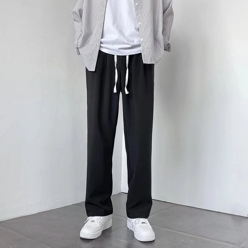 春夏秋商务西裤男韩版潮流直筒垂坠感抽绳松紧腰宽舒西装休闲长裤