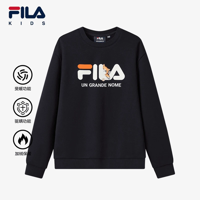 FILAKIDS【加绒】2024秋季新款儿童舒适百搭印花小猫卫衣K11B441222