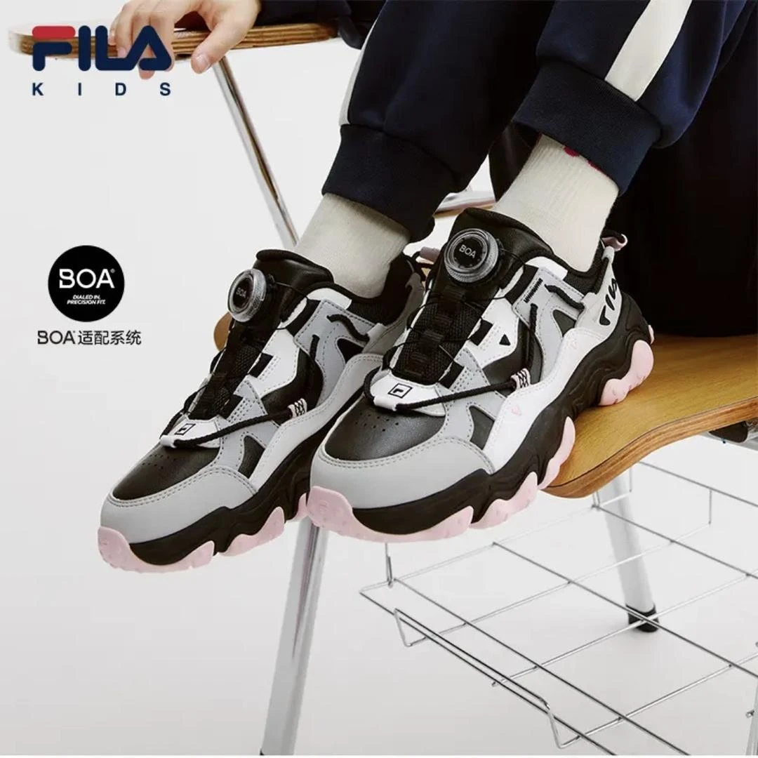 【斐乐儿童】2024年冬季中大童时尚亲子复古革面猫爪跑鞋K15B441113