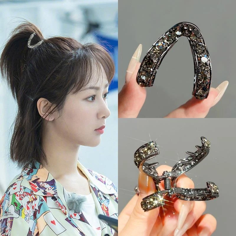 短发中号抓夹发卡后脑勺半扎发发量少发夹女金属V型小号夹子头饰