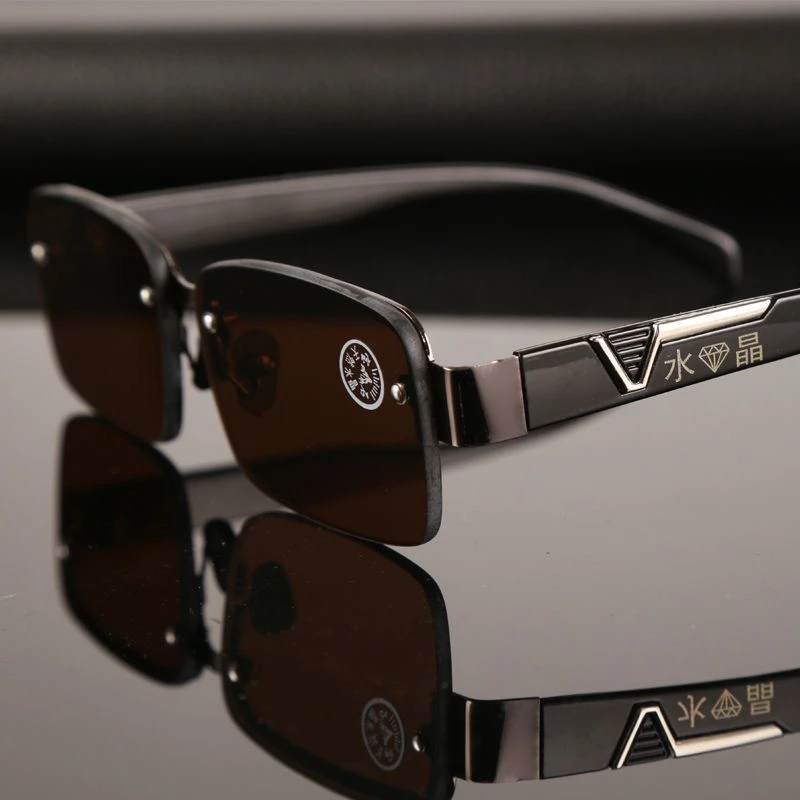 天然水晶石头太阳眼镜男司机开车驾驶墨镜茶色防风电焊眼镜护目男